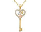 14K Yellow and Pink Gold Key Heart Charm Pendant Necklace with Chain